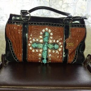 Brown and Black Embellished Women's Bag